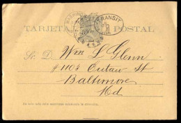 CUBA. 1897. Habana/USA. Entero Postal  Tarjeta Pelón 2c Verde/crema. Mat Salida Y LLEGADA Con óvalo "Transit/1".  Espect - Autres & Non Classés