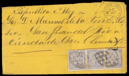 CUBA. 1871. Palacios - Mexico / San Clemente. Sobre Con Franqueo 25c Azul Tira De 3, Fechador Al Lado Y Cargo "2" Reales - Autres & Non Classés