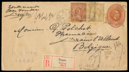 DUTCH INDIES. 1900 (31 Jan). Tegal - Belgium. 10c Stat King Env + 2 Adtls. Queen W, Tied Cds + French Octagonal Pqbt Lig - Indonesië
