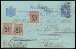 DUTCH INDIES. 1902. Padang - Switzerland. Fwded With New Franking. 5c Stat Card + 3x 2 1/2 Adtls. Cancelled Blue SOLOK B - Indonesië