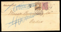 DUTCH INDIES. 1898 (Jan 5). Entire Letter From Sourabaya To Cadiz/Spain; Franked By 1883-90 2c Brown And 3c Lilac Tied B - Indonesië