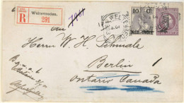 DUTCH INDIES. 1903.(3 April) Weltevreden To Berlin/Canada. 25c Violet King Stationery Envelope With Adtl. 10c Queen Viol - Indonesië