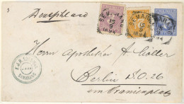 DUTCH INDIES. 1894.(15 Sept) Semrarang To Berlin/Germany. 20c King W.III Blue Stationery Envelope With Adtl. Franking Nu - Indonesië