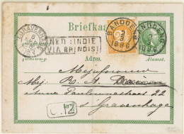 DUTCH INDIES. 1886. Bandoeng To Gravenhage. 5c Green King William Stationery With Additional 2½ Yellow Orange (Sc. 19),  - Indonesië