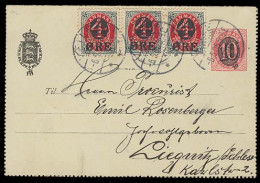 DENMARK. 1905 (6 May). Velle - Germany. 10 Ore Ovptd Stat Lettercard + 3 Adtls. 22 Ore Rate. VF + Appealing. - Sonstige & Ohne Zuordnung
