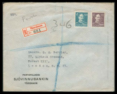 DENMARK. C.1930. Faroe Islands. Thorshavn - UK. Reg Fkd Env + Label. Fine. - Sonstige & Ohne Zuordnung