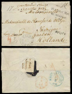 DENMARK. 1855 (Feb 8). Copenhagen - Netherlands. Lettersheet Departure Cds Mns "franco Hamburg" With Diff Transits + Cha - Sonstige & Ohne Zuordnung