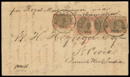 DENMARK. 1878 (10 June). Kopenhagen - St Croix / DWI. EL Fkd 20 (x4) / Cds. Via London Red Cds Transit 3 July 78 / Paid  - Sonstige & Ohne Zuordnung