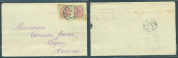 D.W.I.. 1885 (29 June). St Thomas - France / Lyon (28 July). Complete Printed Matters Fkd 1 Cent X2 Pair Tied Cds At Pm  - Antilles