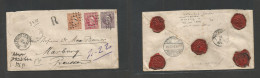 DUTCH INDIES. 1891 (30 June) Weltevreden - Marburg, Prussia (1 Aug) Registered Tricolor Multifkd 25c Lilac Stat Env At 8 - Indonesia