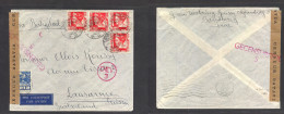 DUTCH INDIES. 1940 (4 Sept) IRAQ, Bandoeng - Switzerland, Laussanne. WWII Multifkd Censored Air Envelope Via Bagdad (12  - Indonesia