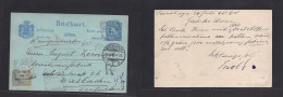 DUTCH INDIES. 1898 (30 July) Soerabaja - Germany, Wiesbaden (31 Aug) Registered 5c Blue Stat Card + 20c Adtl, Tied Cds + - Indonesia