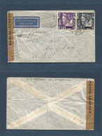 DUTCH INDIES. 1941 (20 May) Marine Dutch Station. Air Fkd Env To USA, NYC. With Censor Label + MARINE CENTRALE Special C - Indonesië