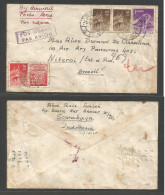 DUTCH INDIES. 1955 (25 Dec) Christmas Day. Sourabaya - Brazil, Niteroi. Air Multifkd Envelope. Better Destination Usage. - Indonesië