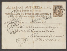 DUTCH INDIES. 1886 (6 June). Gemarang - Netherlands, Breda (14 July). 7 1/2c Brown Stat Card. Via Marseille Cachet. Fine - Indonesië