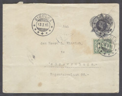 DUTCH INDIES. 1915 (13 March). Sibolga - Gravenhage, Netherlands 10c Dark Blue Stat Env Adtl Tied Cds. Fine. - Indonesië