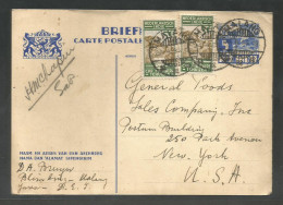 DUTCH INDIES. 1935 (21-24 April). Malang - USA, NYC (23 May). 5c Blue Stat Card 2 Adtls. VF Used. - Indonesië