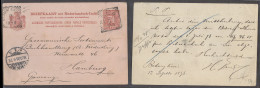 DUTCH INDIES. 1898 (12 Sept). Badang Kiwi - Medan (13 Sept). Generaly, Hamburg (10 Oct). 7 1/2c Red Stat Cds. NI Agent S - Indonesië