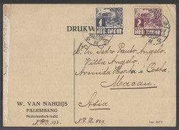 DUTCH INDIES. 1935 (6 July). Palembang - Macau, Asia (14 July). Private Card Fkd 3c Rate With Arrival Ds. Scarce Dest. - Indonesië