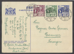 DUTCH INDIES. 1935 (10 Jan). Ambarawa - Norway. 5c Blue Stat Card 2 Adtls 10c Rte. An Scarce Better Dest. - Indonesië