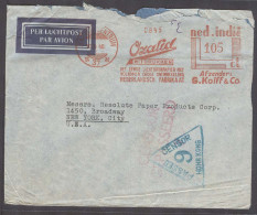 DUTCH INDIES. 1940 (10 June). Batavia - USA, NY. Ozalid & Cº Machine Fkd 105cts Rate Env HK Censor Depart Dutch Cachets. - Indonesië