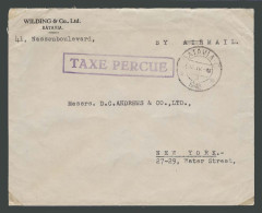 DUTCH INDIES. 1946 (13 April). Batavia - USA. FM Airmail Tax Percue. Stampless Env. - Indonesia