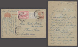 DUTCH INDIES. 1929 (17 Dec). Palembang - Switzerland. 5c Ovptd 7 1/2c Grey Stat Card. Airmail + 2adtls. VF Scarce Item.  - Indonesië