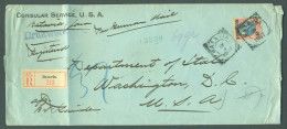 DUTCH INDIES. 1903 (18 Sept). Batavia - USA (25 Oct). Reg Fkd Env Single 25cts. US Consular Service. Via London (16 Oct) - Indonesia