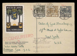 DUTCH INDIES. 1941 (14 Jan). Salatisa - USA / NY. 3 1/2c Stat Card + 2 Adtls + Dutch Color Label. Censored VF Color Usag - Indonesia