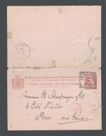 DUTCH INDIES. 1893 (7 July). Bandoeng - France (6 Aug). 7 1/2c Red / Rose Doble Stat Card. Red Modane A Paris (5 Aug). T - Indonesia