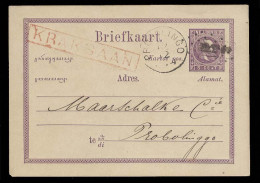 DUTCH INDIES. 1874 (17 Dec). Bagoe - Probolingo. 5c Lilac Stat Card Sued / Red Box Kraksaan (xx). VF. - Indonesia