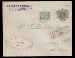 DUTCH INDIES. 1919 (17 Sept). Macassar - Netherlands (31 Oct). Reg 20c Brown Olive Stat Env + 2 1/2c Adtls / Cds. VF. - Indonesia