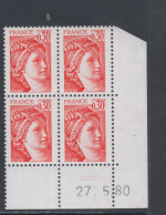 France N° 1968 Type Sabine : 30 C. Orange  En Bloc De 4 Coin Daté  Du  27 . 5 . 80 ;  Sans  Trait, Sans Charnière, TB - 1970-1979
