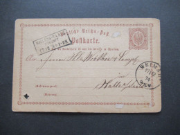 Reichspost 1874 Ganzsache P1 Adler In Großer Ellipse Stempel Ra3 Halle A/S P.A.No2 Ankunft U. K1 Weimar / Schlossvippach - Briefkaarten