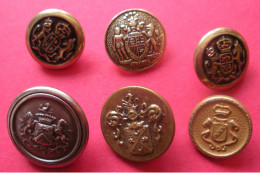 Lot De 6 Boutons Avec Armoiries Noblesse De Livrée Diamètre 2 & 1.5cm Divers Dos Scanné Buttons - Boutons