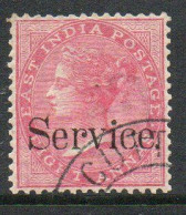 India QV 1866-72 8 Annas Carmine, No Wmk. Service Official, Used, SG O5 (E) - 1858-79 Compañia Británica Y Gobierno De La Reina