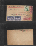 ECUADOR. 1940 (2 Feb) Quito - USA, NYC. Air Multifkd Env + 2 Fiscal - Postal Provisional Habilited Stamps Unusual With 2 - Ecuador