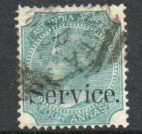 India QV 1867-73 4 Annas Green, Wmk. Elephant's Head, Service Official, Used, SG O29 (E) - 1858-79 Compagnie Des Indes & Gouvernement De La Reine