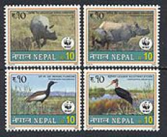 NEPAL 2000 - W.W.F. - Faune - Oiseaux Et Rhinocéros - 4 V. - Picotenazas & Aves Zancudas