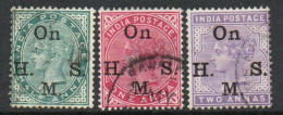 India QV 1900 Changed Colours Part Set Of 3, Wmk. Star, On HMS Official, Used, SG O49/51 (E) - 1858-79 Compañia Británica Y Gobierno De La Reina