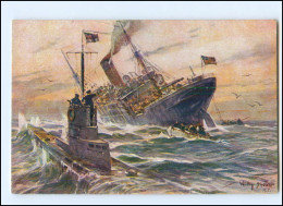 V1144/ Kolonialkriegerdank Dt. U-Boot Vernichtet Engl. Dampfer AK W. Stöwer - Submarines