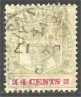 640 Mauritius Ile Maurice 1904 Armoiries Coat Arms 4 Cents MAY 17 14 (MRC-73b) - Briefmarken