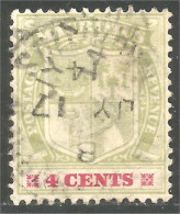 640 Mauritius Ile Maurice 1904 Armoiries Coat Arms 4 Cents MAY 17 14 (MRC-73b) - Timbres