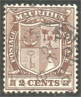 640 Mauritius Ile Maurice 1905 Armoiries Coat Arms 2 Cents Bateau Clé Ship Key Palm (MRC-72) - Mauritius (...-1967)