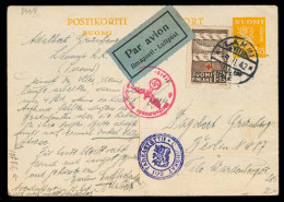 FINLAND. 1942 (9 Feb). Lammi - Germany. Stat Card + Adtl. Airmail Doble Censored. Very Nice. - Other & Unclassified