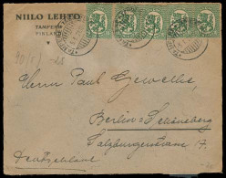 FINLAND. 1921. Tampere - Germany. Env Fkd 10p X5 / Cds. Nice. - Other & Unclassified