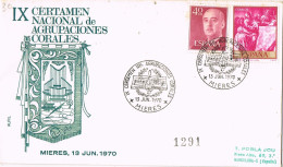 54415. Carta Certificada MIERES (Asturias) 1970. Tema MUSICA, Agrupaciones Corales. Carteria - Covers & Documents