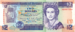 Belize 2 Dollars 1991 QEII P-52 Prefix AB AUNC Light Foxing At Right Margin - Belice