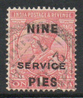 India GV 1921 Nine Pies On 1 Anna Surcharge, Wmk. Single Star, Service Official, Used, SG O97 (E) - 1911-35 Roi Georges V