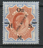 India GV 1925 1 Rupee On 25 Rupees KEVII Surcharge, Wmk. Single Star, On HMS Official, Hinged Mint, SG O100 (E) - 1911-35 Koning George V